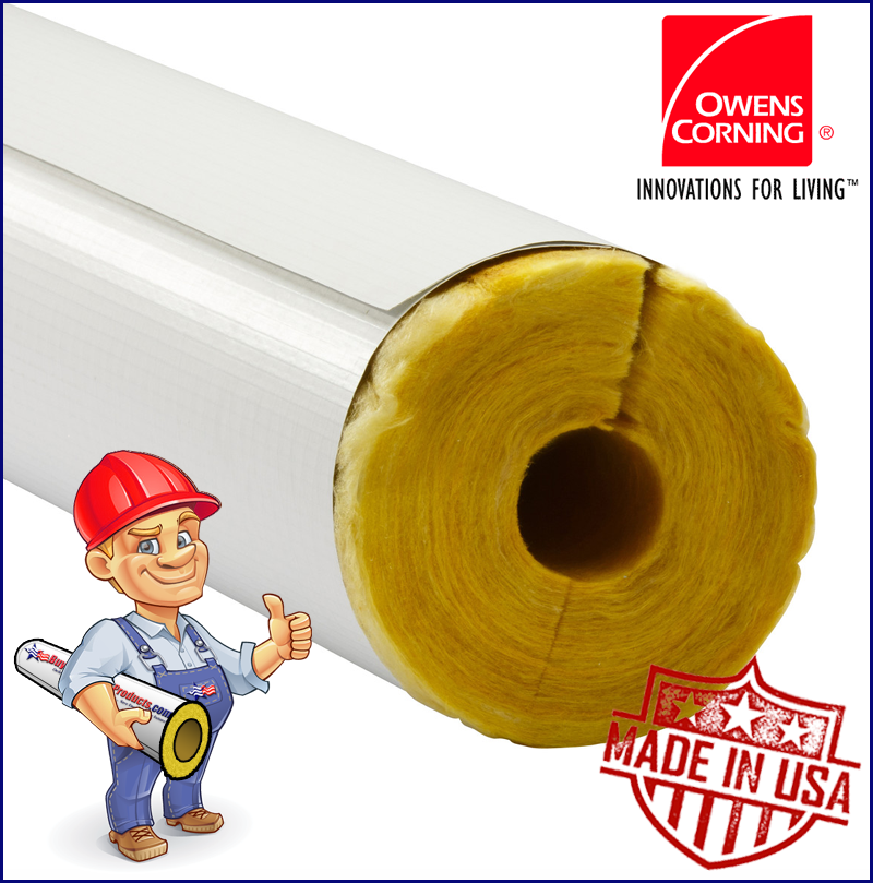 Owens Corning ASJ MAX Fiberglass Pipe Insulation for Copper and Iron Pipe Sizes