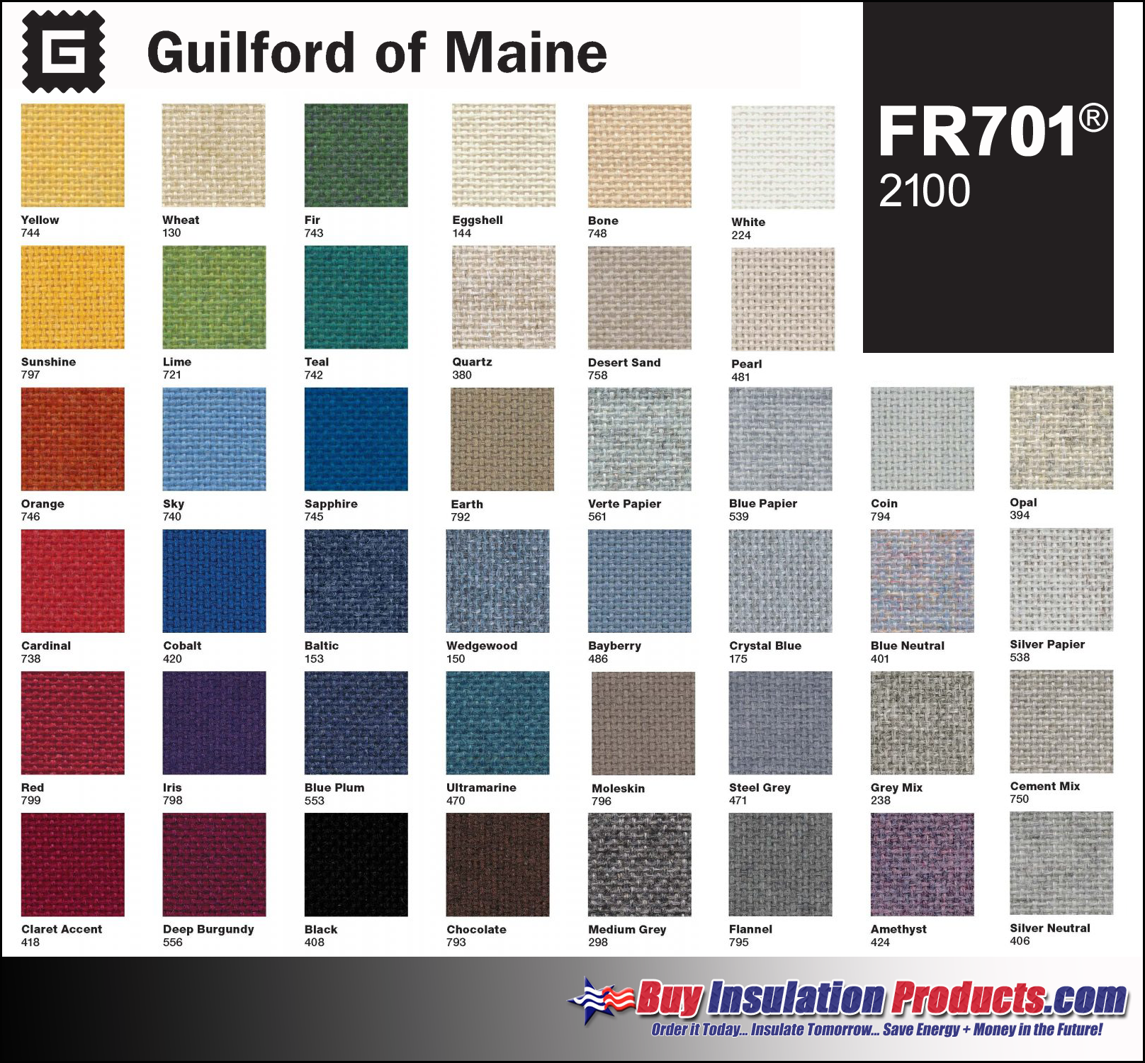 Guilford of Maine FR701 Acoustic Fabric Color Chart